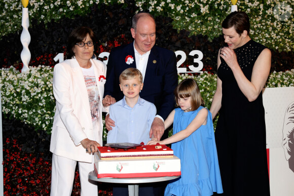 La princesse Stéphanie de Monaco, le prince Albert II, la princesse Charlene, Le prince Jacques de Monaco, marquis des Baux, La princesse Gabriella de Monaco, comtesse de Carladès - "Le rocher en fête" la principauté de Monaco fête le centenaire du prince Rainier III à Monaco, le 31 mai 2023.  © Claudia Albuquerque / Bestimage 