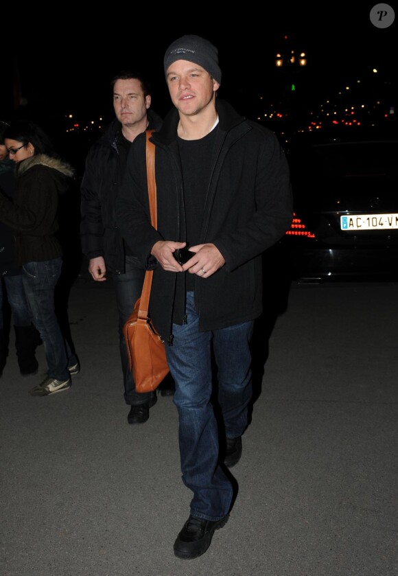 Matt Damon et sa femme Lucianna à Paris le 3 mars 2010