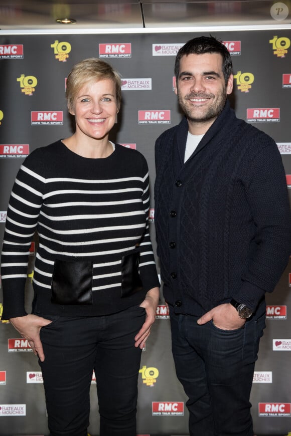 Céline Giraud et Matthieu Lartot à la soirée des 10 ans du "Super Moscato Show" sur la péniche Jean Bruel à Paris, le 16 novembre 2017. © Cyril Moreau/Bestimage