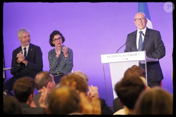 Laurent Wauquiez, Eric Ciotti, Rachida Dati - Réunion publique "La droite au coeur!" autour de E.Ciotti au siège des Républicains à Paris le 8 décembre 2022. © Alain Guizard / Bestimage