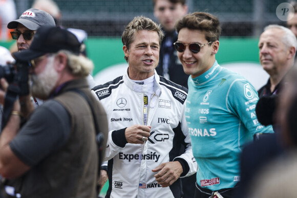 Brad Pitt tourne des scènes de son prochain film lors du Grand Prix de Formule 1 de Grande-Bretagne le 9 juillet 2023. © Dppi / Panoramic / Bestimage