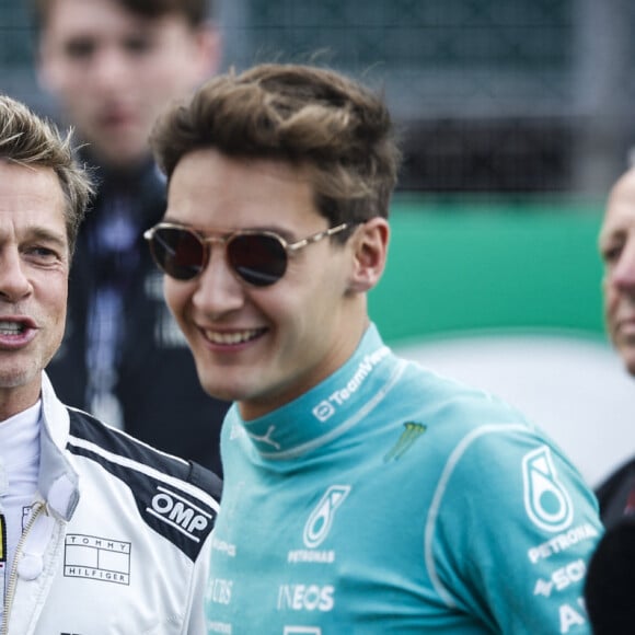 Brad Pitt tourne des scènes de son prochain film lors du Grand Prix de Formule 1 de Grande-Bretagne le 9 juillet 2023. © Dppi / Panoramic / Bestimage