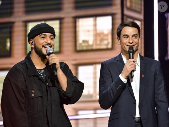 Exclusif - Julian Bugier et Slimane - Enregistrement de l'émission "Les 40 ans de Starmania" les stars chantent pour le Sidaction au Palais des Congrès à Paris, le 29 mars 2019. © Pierre Perusseau/Bestimage 