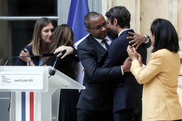 Nouvelle ministre déléguée à la jeunesse et au service national universel (SNU) Prisca Thevenot, lors d'une cérémonie de passation de pouvoirs, au ministère de l'éducation, Paris, France. Le 20 juillet 2023. © Stéphane Lemouton / Bestimage