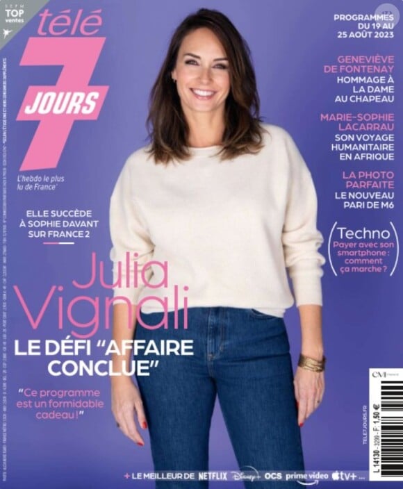 Julia Vignali en couverture du magazine "Télé 7 jours", numéro du 14 août 2023.