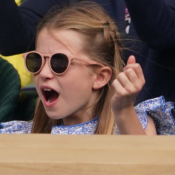 Princesse Charlotte de Galles - La famille royale se rend à Wimbledon pour la finale opposant Carlos Alcaraz et Novak Djokovic. 16 juillet 2023, Londres.