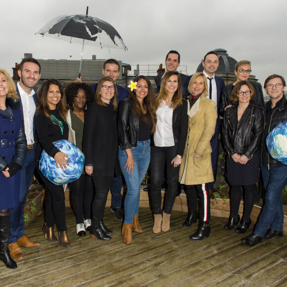 Fabienne Amiach, Marc Hay, Myriam Seurat, Cécile Djunga, Nicolas-Xavier Ladouce, Hinatea Chatal, Daniela Prepeliuc, Loïc Rousval, Karine Fauvet et Laurent Romejko - Forum international de la météo et du climat à Paris. Le 23 mars 2018 © Pierre Perusseau / Bestimage