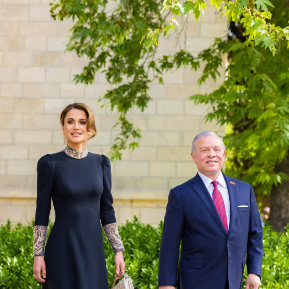 La reine Rania et le roi Abdallah II de Jordanie - Les familles royales au mariage du prince Hussein de Jordanie et de Rajwa al Saif, au palais Zahran à Amman (Jordanie), le 1er juin 2023. 