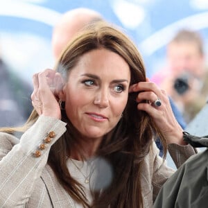 Le prince William, prince de Galles, et Catherine (Kate) Middleton, princesse de Galles, avec leurs enfants le prince George de Galles, et la princesse Charlotte de Galles, lors d'une visite au Royal International Air Tattoo (RIAT) à RAF Fairford, le 14 juillet 2023. ©Bestimage