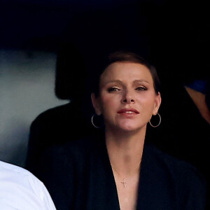 La princesse Charlene de Monaco dans les tribunes lors du match de rugby entre l'Afrique du Sud et l'Écosse (18-3) au stade Vélodrome à Marseille le 10 septembre 2023. © Dominique Jacovides / Bestimage 