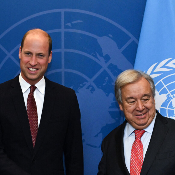 Le prince William, prince de Galles, en compagnie d'Antonio Guterres, Secrétaire Général de l'ONU, à l'assemblée générale des Nations Unies à New York pour la visite de deux jours du prince. New York, le 18 septembre 2023