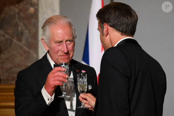 Toast et discours lors du dîner d'Etat au château de Versailles en l'honneur de la visite officielle du roi et de la reine d'Angleterre en France le 20 septembre 2023. 