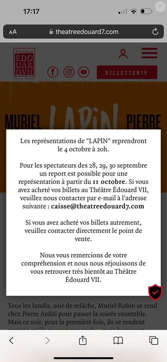 Communiqué du théâtre Edouard VII sur le retour de Pierre Arditi après son malaise.