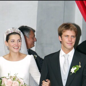 Le prince Emmanuel-Philibert de Savoie et Clotilde Courau lors de leur mariage à la basilique Sainte-Marie des Anges à Rome, en Italie. Le 25 septembre 2003