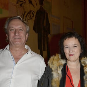 Anne Roumanoff avec son mari Philippe Vaillant et Laurent Ruquier - Backstage de la 150ème représentation de la pièce "Je préfère qu'on reste amis" au Théâtre Antoine à Paris le 5 novembre 2014.