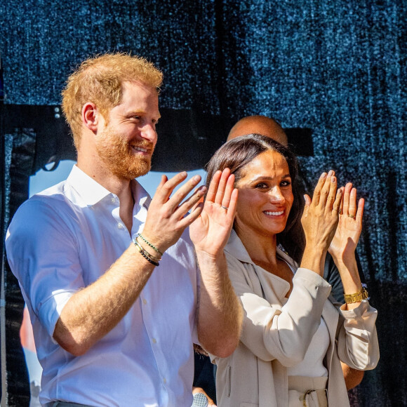 Le prince Harry, duc de Sussex et Meghan Markle, duchesse de Sussex lors des Invictus Games 2023 au Merkur Spiel-Arena à Düsseldorf, le 16 septembre 2023.