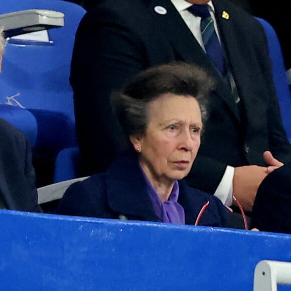 La princesse Anne dans les tribunes du match de Coupe du monde de rugby opposant l'Irlande à l'Ecosse (36-14) au stade de France à Saint-Denis, proche Paris, Seine Saint-Denis, France, le 7 octobre 2023. © Jacovides-Moreau/Bestimage 