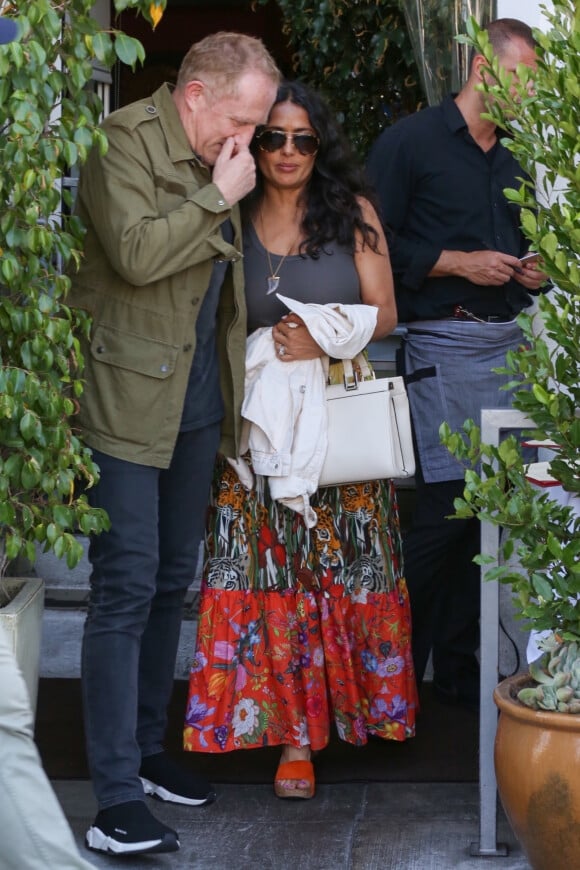 François-Henri Pinault, sa femme Salma Hayek, et ses enfants Augustin Evangelista et Mathilde Pinault sont allés déjeuner au restaurant E Baldi à Beverly Hills. Le 2 août 2019 