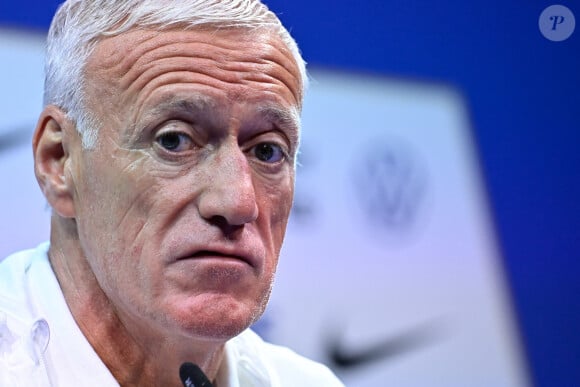 Le sélectionneur de l'équipe de France Didier Deschamps en conférence de presse au Centre National du Football (CNF) de Clairefontaine-en-Yvelines, France, le 9 octobre 2023. © Federico Pestellini/Panoramic/bestimage