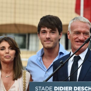 Claude, Dylan et Didier Deschamps durant l'inauguration du Stade de football Didier Deschamps à Cap d'Ail le 12 septembre 2018. © Bruno Bebert / Bestimage