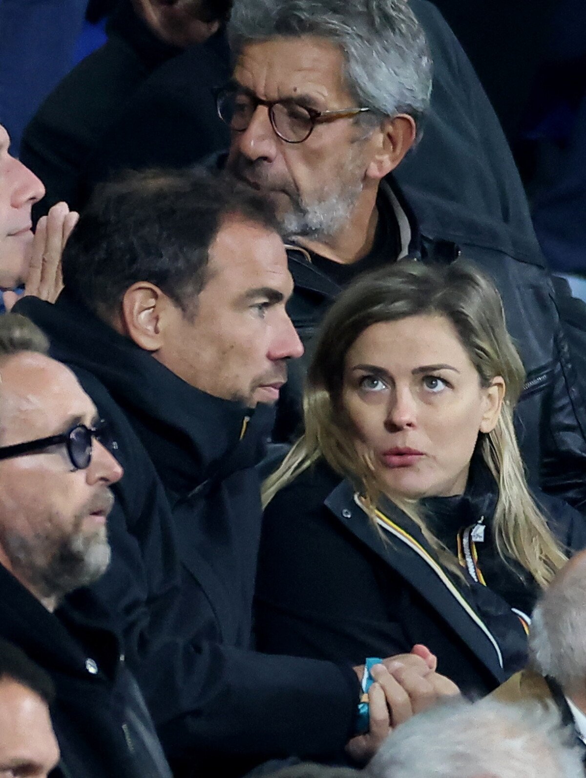 Photo : Laure Boulleau enceinte et son compagnon Bruno Cheyrou - People des  les tribunes de la coupe du Monde de Rugby France 2023 - Match de quart de  finale 