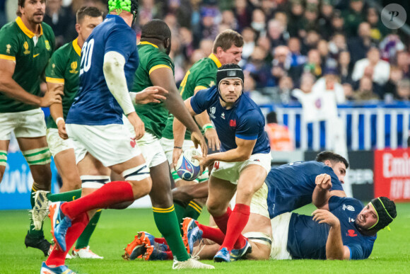 Antoine Dupont (XV de France) - Coupe du Monde de Rugby France 2023 - Match de quart de finale "France-Afrique du Sud (28-29)" au Stade de France à Saint-Denis 15 octobre 2023.  Rugby World Cup France 2023 - Quarter-final match "France-South Africa (28-29)" at the Stade de France in Saint-Denis October 15, 2023 