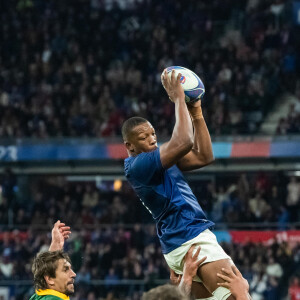 Cameron Woki (XV de France) - Coupe du Monde de Rugby France 2023 - Match de quart de finale "France-Afrique du Sud (28-29)" au Stade de France à Saint-Denis 15 octobre 2023.  Rugby World Cup France 2023 - Quarter-final match "France-South Africa (28-29)" at the Stade de France in Saint-Denis October 15, 2023 