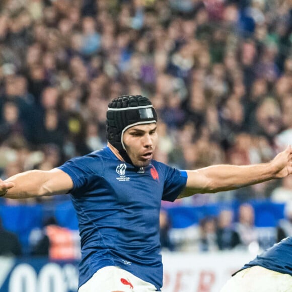 Antoine Dupont (XV de France) - Coupe du Monde de Rugby France 2023 - Match de quart de finale "France-Afrique du Sud (28-29)" au Stade de France à Saint-Denis 15 octobre 2023.  Rugby World Cup France 2023 - Quarter-final match "France-South Africa (28-29)" at the Stade de France in Saint-Denis October 15, 2023 