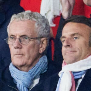 Emmanuel Macron - People des les tribunes de la coupe du Monde de Rugby France 2023 - Match de quart de finale "France-Afrique du Sud (28-29)" au Stade de France à Saint-Denis 15 octobre 2023. © Moreau-Jacovides/Bestimage