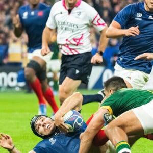 Antoine Dupont (XV de France) - Coupe du Monde de Rugby France 2023 - Match de quart de finale "France-Afrique du Sud (28-29)" au Stade de France à Saint-Denis 15 octobre 2023.  Rugby World Cup France 2023 - Quarter-final match "France-South Africa (28-29)" at the Stade de France in Saint-Denis October 15, 2023 