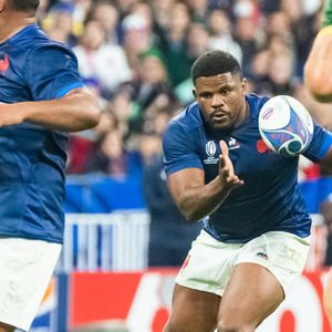 Jonathan Danty (XV de France) - Coupe du Monde de Rugby France 2023 - Match de quart de finale "France-Afrique du Sud (28-29)" au Stade de France à Saint-Denis 15 octobre 2023.  Rugby World Cup France 2023 - Quarter-final match "France-South Africa (28-29)" at the Stade de France in Saint-Denis October 15, 2023 