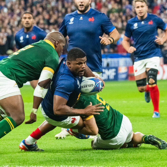 Jonathan Danty (XV de France) - Coupe du Monde de Rugby France 2023 - Match de quart de finale "France-Afrique du Sud (28-29)" au Stade de France à Saint-Denis 15 octobre 2023.  Rugby World Cup France 2023 - Quarter-final match "France-South Africa (28-29)" at the Stade de France in Saint-Denis October 15, 2023 
