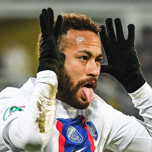 Neymar après son but - Match de 16ème de finale de la Coupe de France 2023 "Pays de Cassel - PSG (0-7)" au stade Bollaert-Delelis à Lens, le 23 janvier 2023. © Matthieu Mirville/Zuma Press/Bestimage