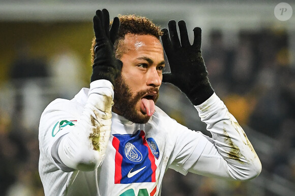 Neymar après son but - Match de 16ème de finale de la Coupe de France 2023 "Pays de Cassel - PSG (0-7)" au stade Bollaert-Delelis à Lens, le 23 janvier 2023. © Matthieu Mirville/Zuma Press/Bestimage