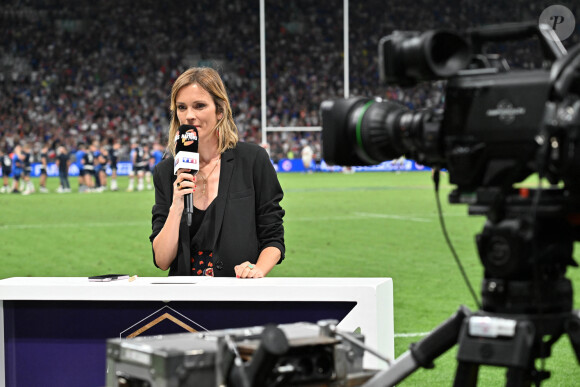 Isabelle Ithurburu (journaliste TF1) : France vs Ecosse (30-27) - Match préparatif pour la coupe du monde 2023 à Saint-Étienne le 12 août 2023. © Frédéric Chambert / Panoramic / Bestimage