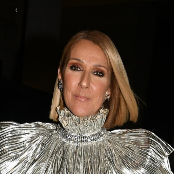 Celine Dion en robe lamé argent à New York le 15 novembre 2019.  