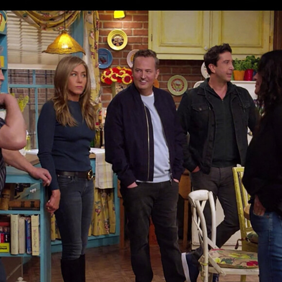 Jennifer Aniston, Courteney Cox, Lisa Kudrow, Matthew Perry, Matt LeBlanc et David Schwimmer dans l'épisode spécial de "Friends". En France le 27 mai 2021.