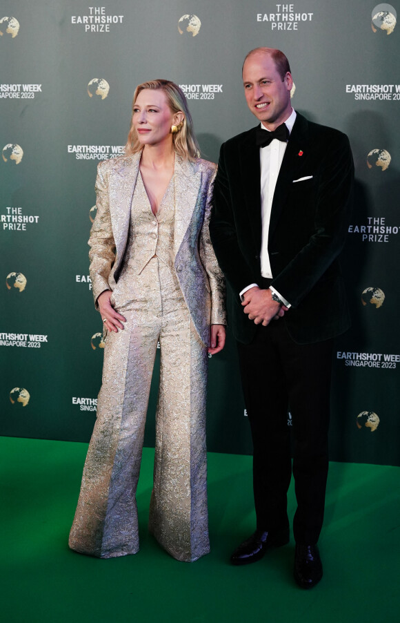 Cinq gagnants ont été désignés à l'issu de cette cérémonie.
Cate Blanchett et le prince William - Cérémonie de remise des prix Earthshot 2023 au Théâtre Mediacorp à Singapour, le 7 novembre 2023.