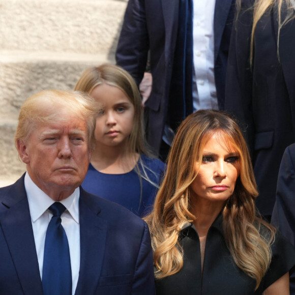 Donald Trump, Melania Trump and Barron Trump - Obsèques de Ivana Trump en l'église St Vincent Ferrer à New York. Le 20 juillet 2022 