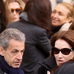 Nicolas Sarkozy et sa femme Carla Bruni-Sarkozy - Sorties des obsèques de Päl Sarkozy de Nagy Bocsa, le père de Nicolas Sarkozy, en l'église Saint-Jean Baptiste à Neuilly sur Seine le 9 mars 2023. © Dominique Jacovides / Bestimage 