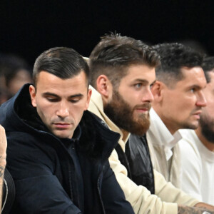 M. Pokora (Matt Pokora), Anthony Lopes, Duje Caleta-Car, Dejan Lovren et Rayan Cherki - People assistent au match de basket de la 10ème journée d'Euroligue "LDLC Asvel - Bayern Munich (100-101)" à Lyon le 23 novembre 2023.