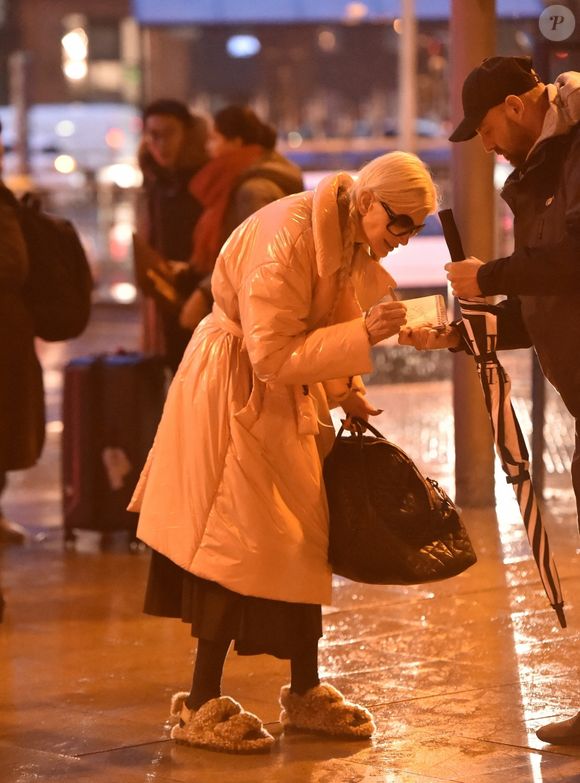 BGUK_2793527 - Manchester, UNITED KINGDOM - American model Kristen McMenamy arrives at Manchester Train Station for Chanel Fashion Show Pictured: Kristen McMenamy 