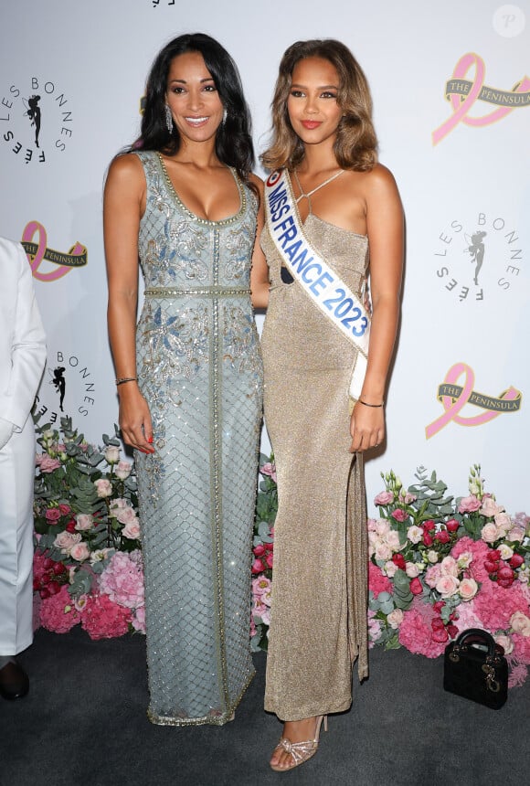 Cindy Fabre (Miss France 2005) et Indira Ampiot (Miss France 2023) - Photocall du 4ème gala de charité de l'association "Les Bonnes Fées" à l'occasion de la campagne mondiale "Octobre