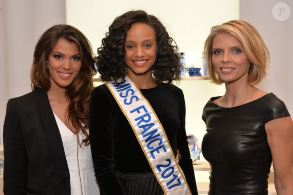 Iris Mittenaere ( Miss France 2016), Alicia Aylies ( Miss France 2017) et Sylvie Tellier - Le parfum Angel de Thierry Mugler célèbre ses 25 ans au Grand Musée du Parfum à Paris le 5 janvier 2017. © Veeren/Bestimage