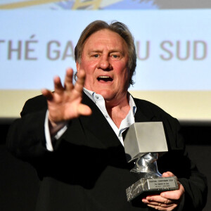 Gérard Depardieu lors de la soirée de clôture de la 3eme édition du Festival Cinéroman à Nice, le 24 octobre 2021. © Bruno Bebert / Bestimage