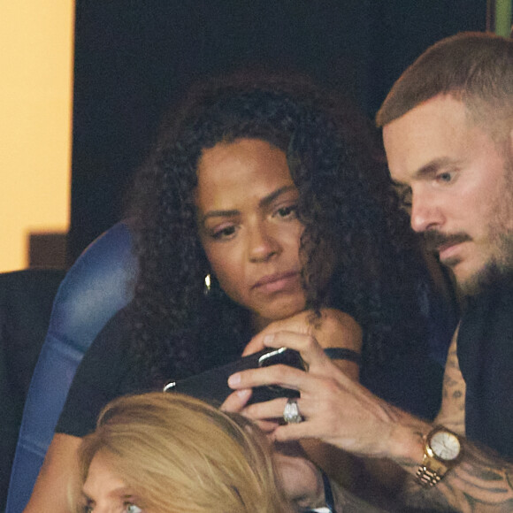 Christina Milian et son mari M. Pokora (Matt Pokora), Sylvie Tellier - Match amical - France - Irlande (2-0) lors des matchs qualificatifs à l'Euro 2024 au Parc des Prince à Paris le 7 septembre 2023. © Cyril Moreau/Bestimage 