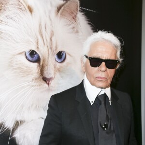 Karl Lagerfeld au vernissage "Corsa Karl et Choupette" à Berlin en Allemagne le 3 février 2015.