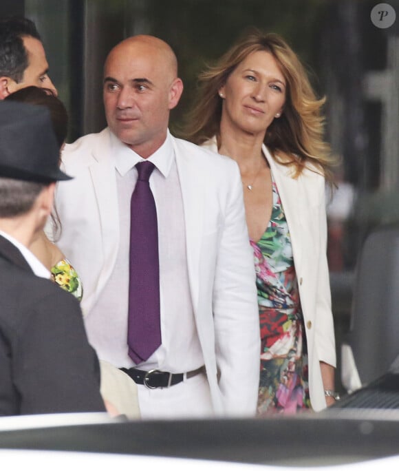 Exclusif - Andre Agassi et Steffi Graf se rendent à un dîner à l'occasion du mariage de Carlo Ancelotti à Vancouver au Canada le 5 juillet 2014.