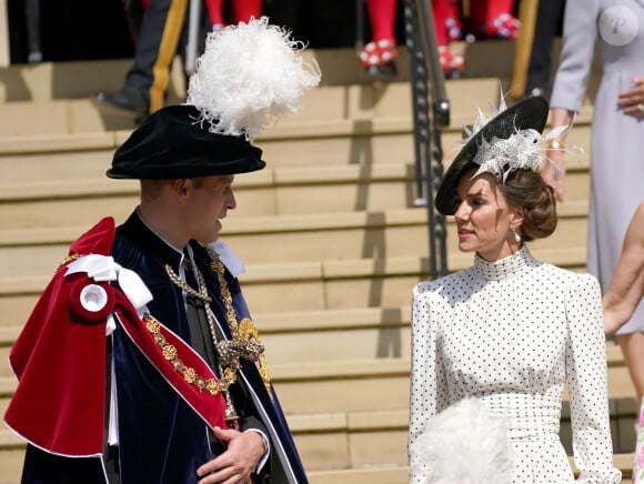 Elle pourrait notamment obtenir l'Ordre de la Jarretière comme son mari le prince William.
Le prince William, prince de Galles, et Catherine (Kate) Middleton, princesse de Galles - La famille royale britannique assiste au service annuel de l'ordre de la jarretière à la chapelle St George du château de Windsor, Berkshire, Royaume Uni, le 19 juin 2023. 