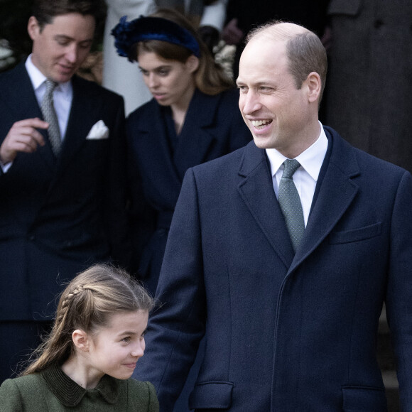 Le prince William, prince de Galles, la princesse Charlotte de Galles - Les membres de la famille royale britannique lors de la messe du matin de Noël en l'église St-Mary Magdalene à Sandringham, le 25 décembre 2023.